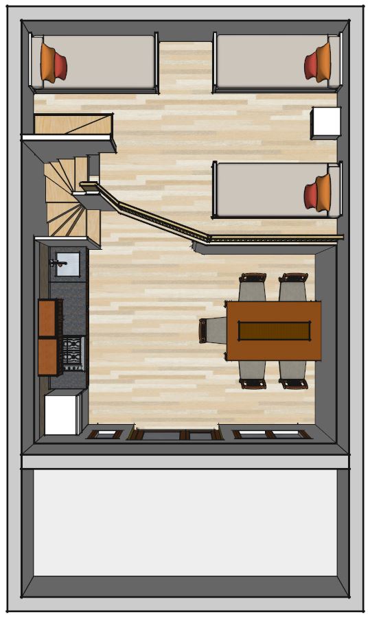 casa de madera planta 3d