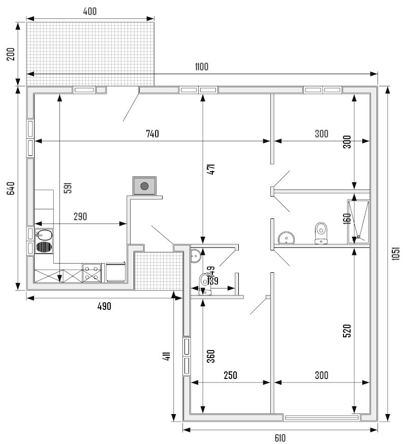 plano Casa de madera 115m² con sistema SATE, plano