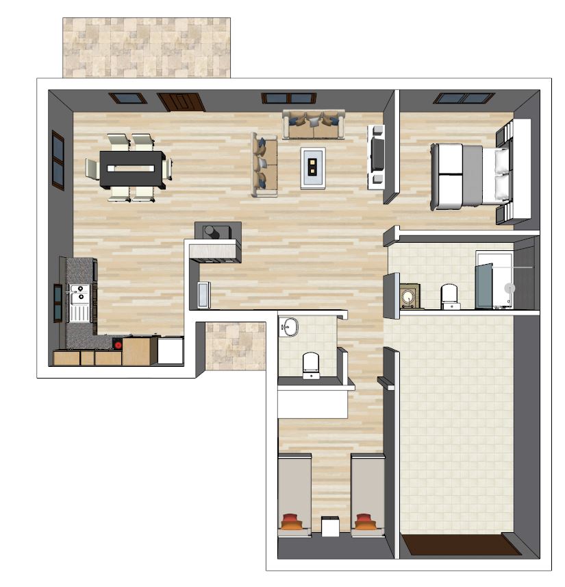 3d interior Casa de madera 115m² con sistema SATE