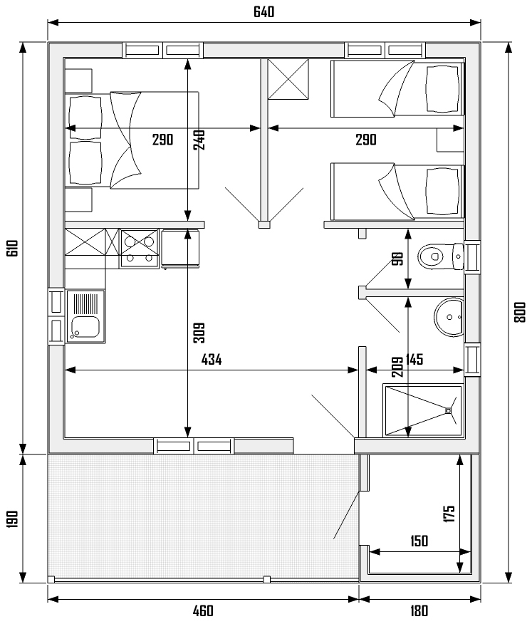 bungalow económico 5 personas plano